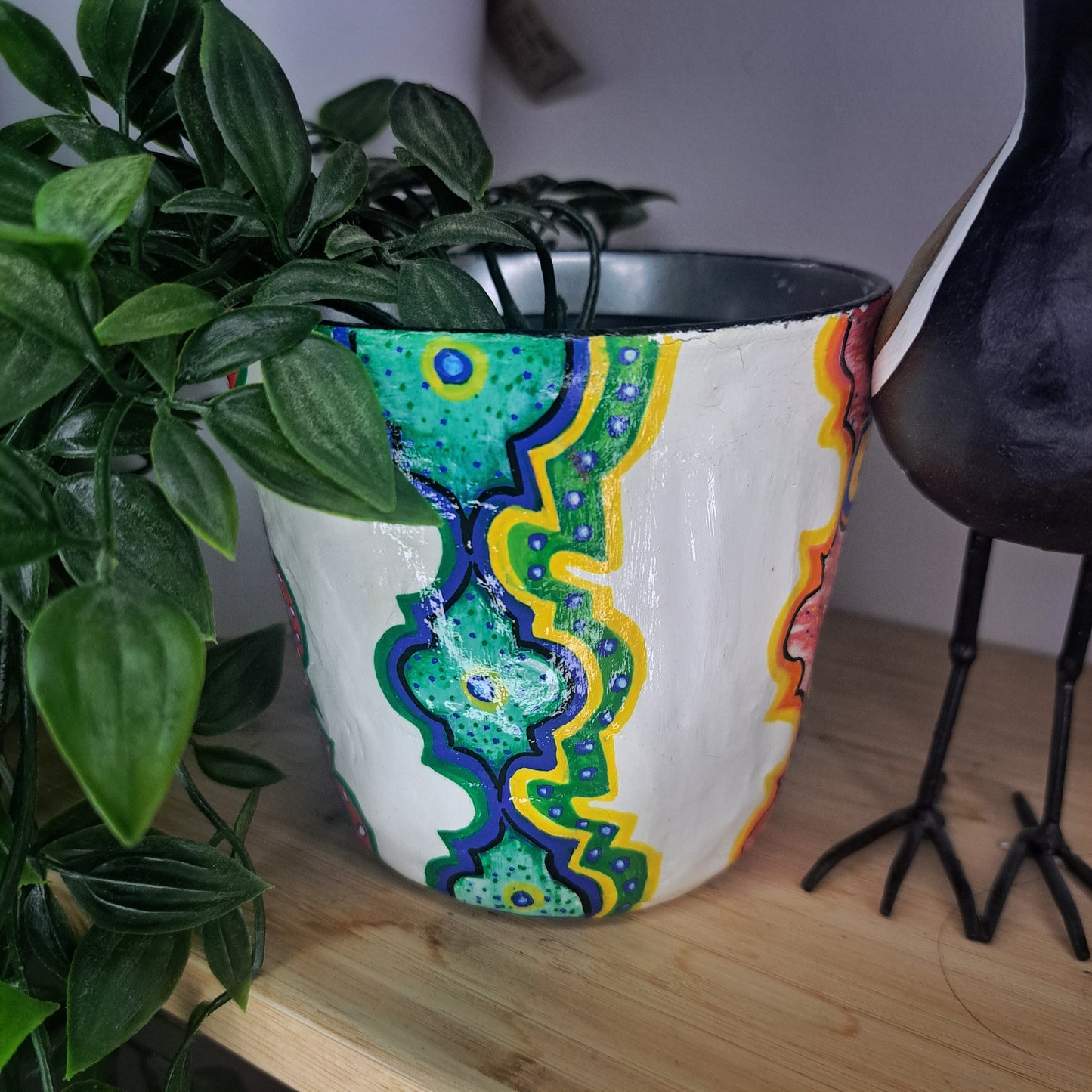 hand sculpted and painted indoor flowerpot, inspired by morocco