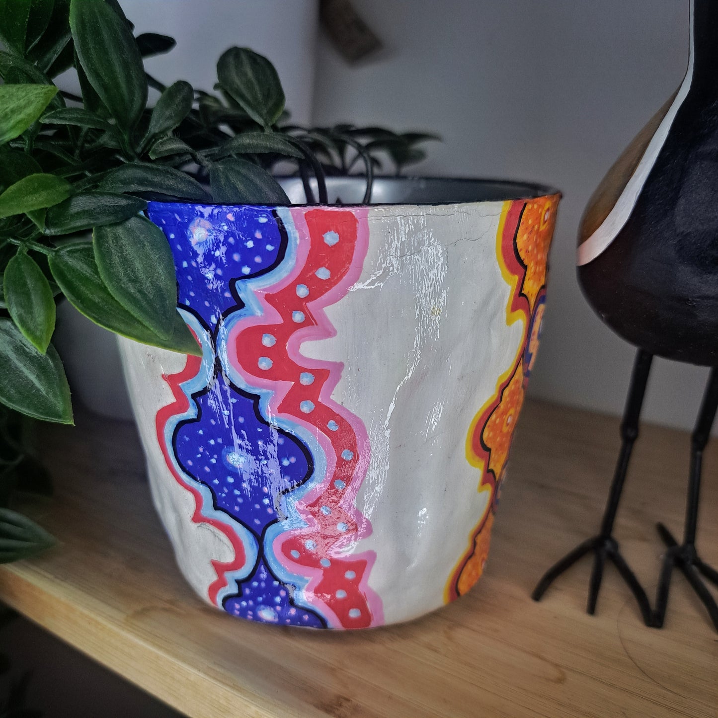 hand sculpted and painted indoor flowerpot, inspired by morocco