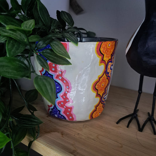 hand sculpted and painted indoor flowerpot, inspired by morocco