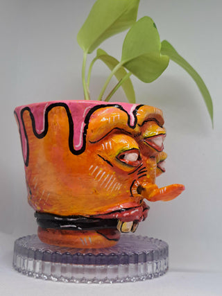 Hues and blooms -Offbeat Orange- Unique hand sculpted indoor flowerpot