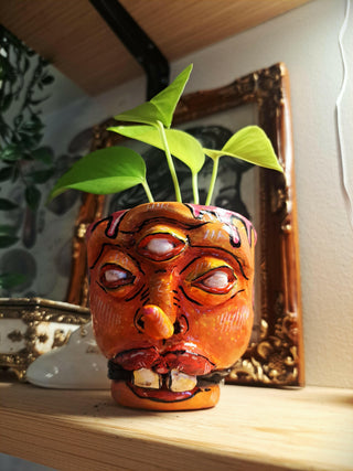 Hues and blooms -Offbeat Orange- Unique hand sculpted indoor flowerpot