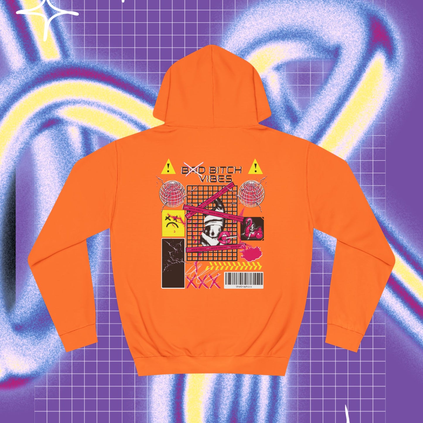 Bad bitch vibes Unisex College Hoodie - Front & back print Orange Color Back Side