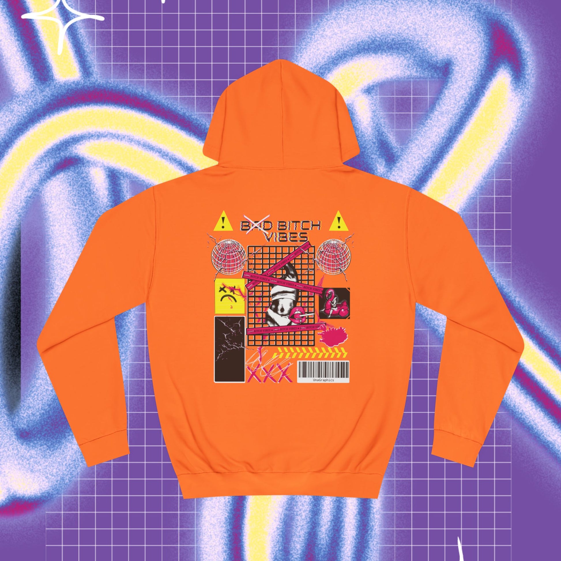 Bad bitch vibes Unisex College Hoodie - Front & back print Orange Color Back Side