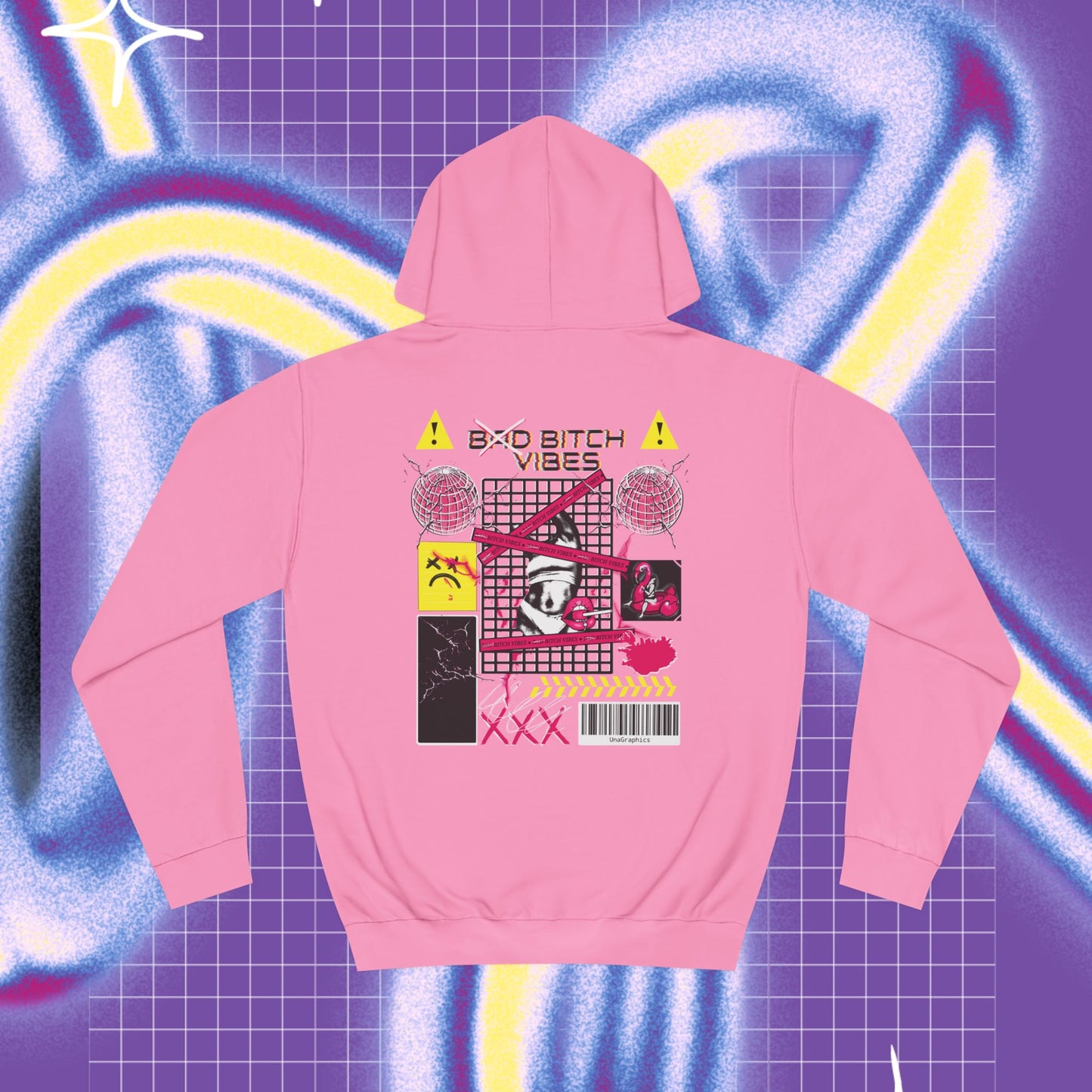 Bad bitch vibes Unisex College Hoodie - Front & back print Pink Color
