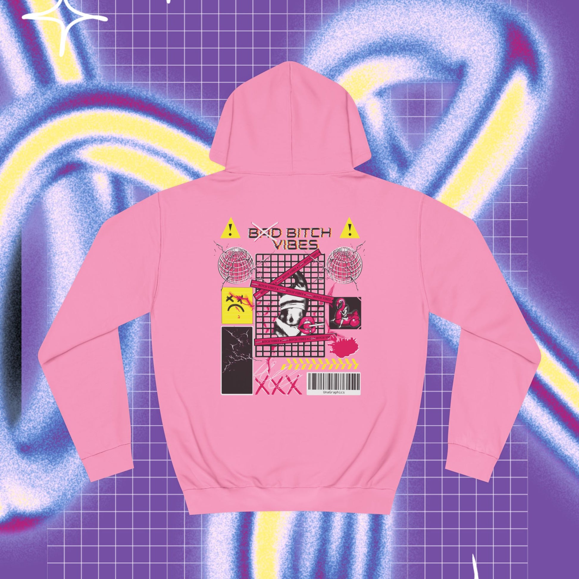 Bad bitch vibes Unisex College Hoodie - Front & back print Pink Color
