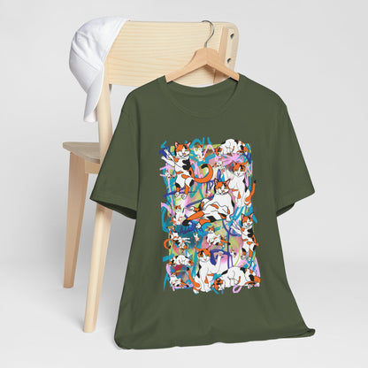 Cat Printed T shirt Green Hanging on Chair