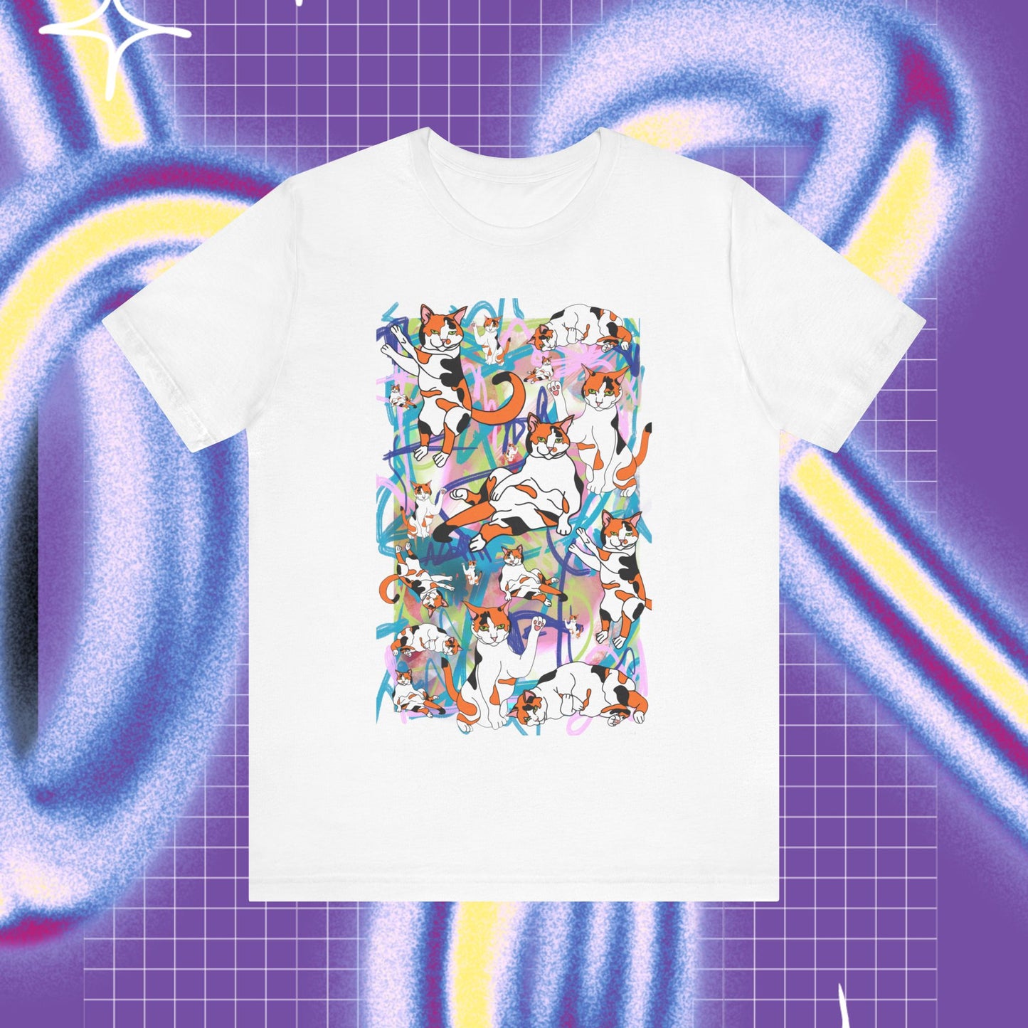 Unisex Cat designed T shirt White 