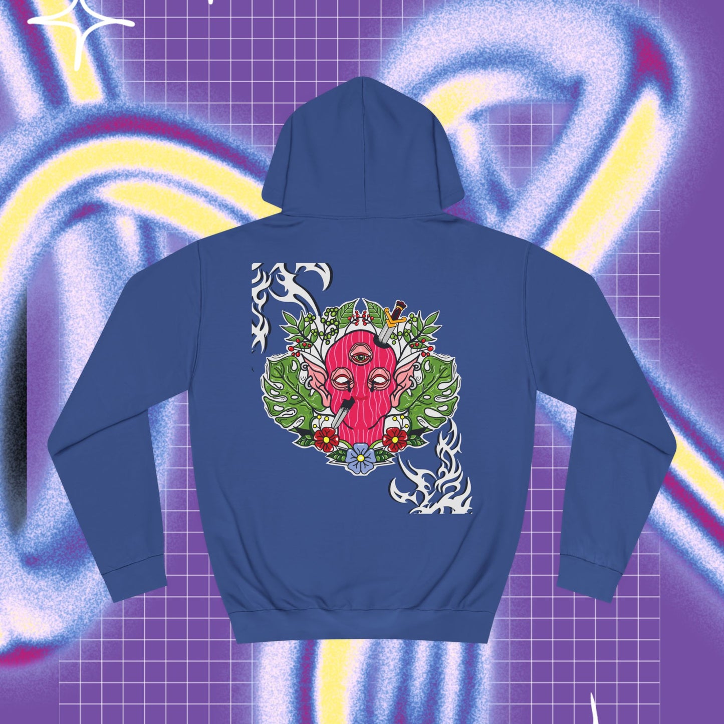 man wearing Signature Unisex College Hoodie Blue Back
