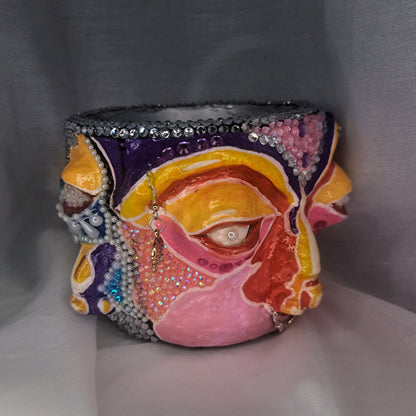 Pot of many faces: Unique bedazzled✨️ hand sculpted indoor flowerpot