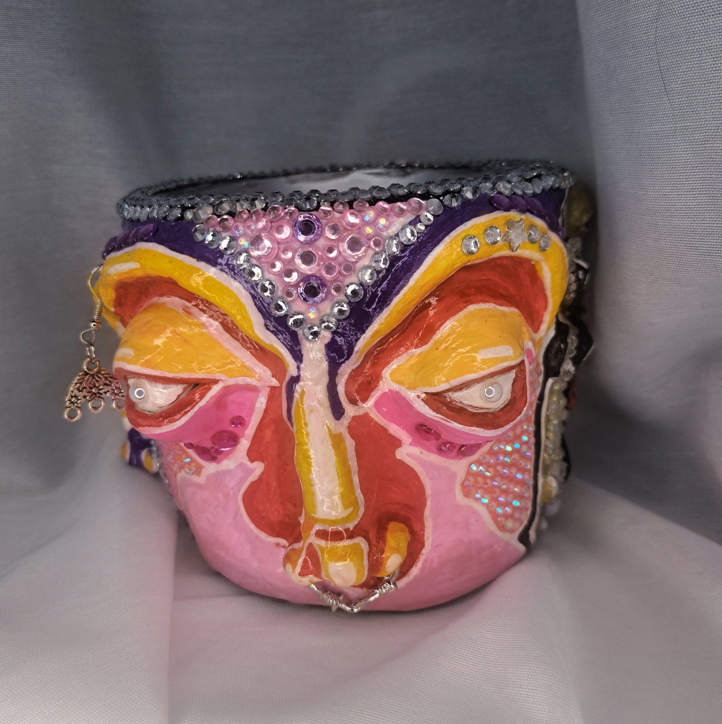 Pot of many faces: Unique bedazzled✨️ hand sculpted indoor flowerpot