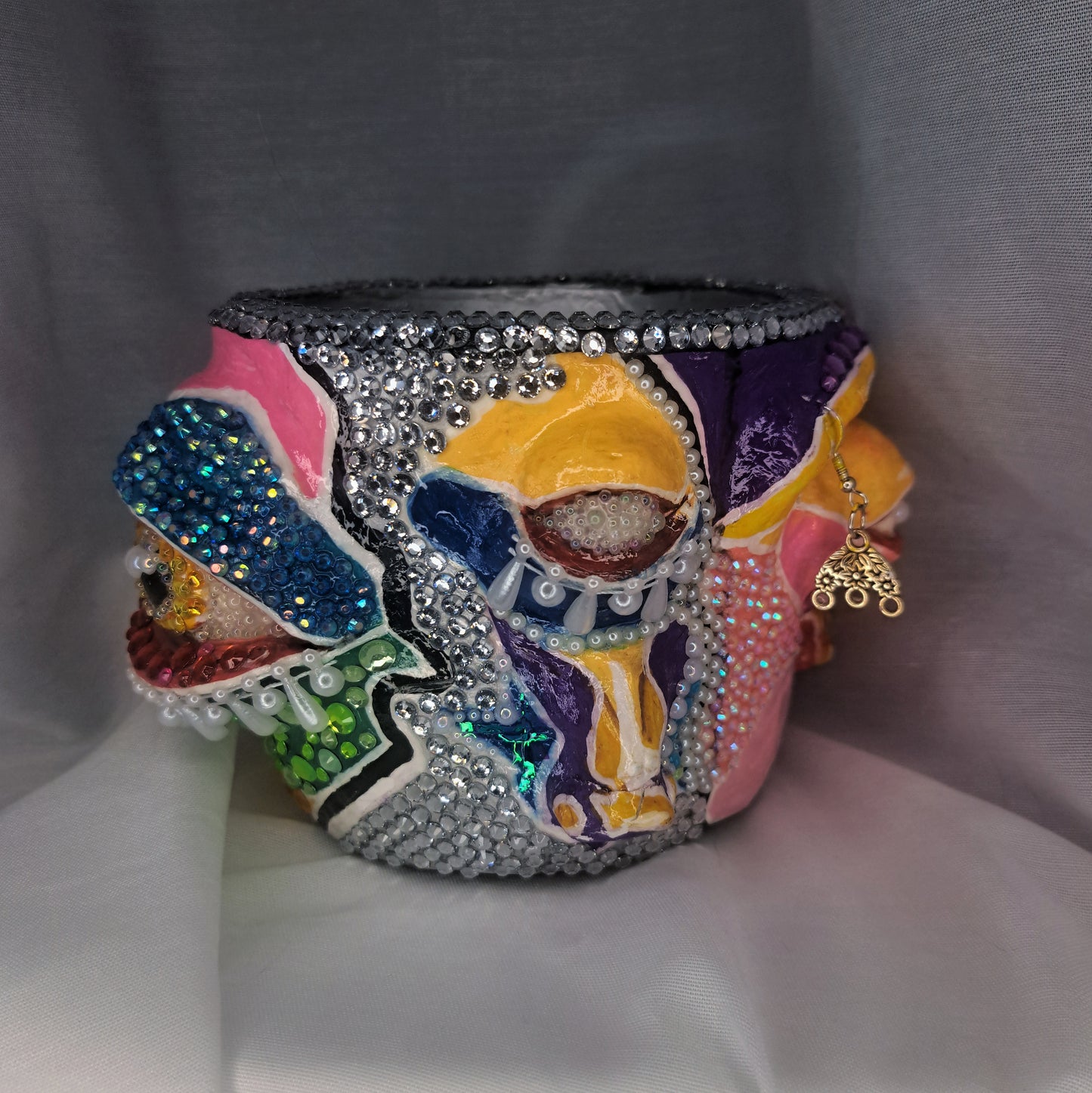 Pot of many faces: Unique bedazzled✨️ hand sculpted indoor flowerpot